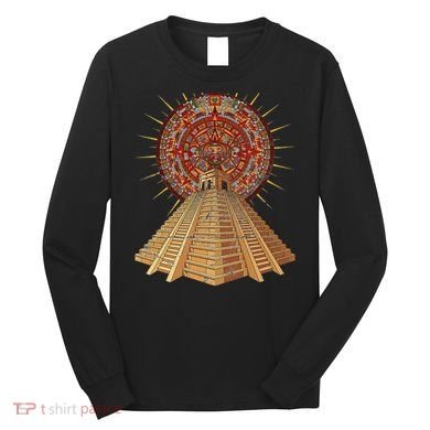 Ancient Sacred Mayan Aztec Calendar Pyramid Geometry Long Sleeve Shirt