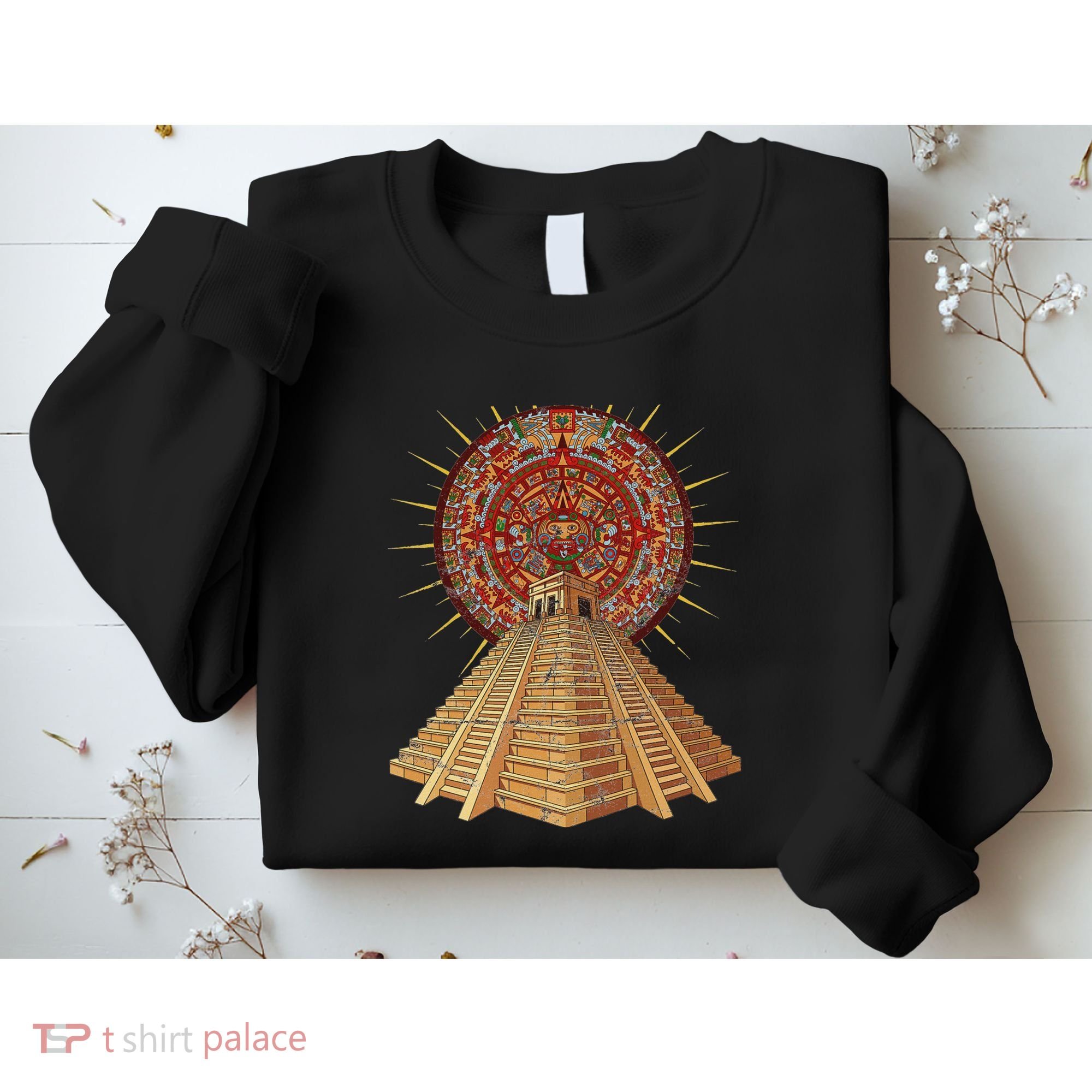 Ancient Sacred Mayan Aztec Calendar Pyramid Geometry Sweatshirt