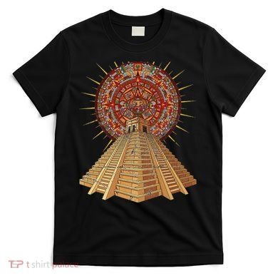 Ancient Sacred Mayan Aztec Calendar Pyramid Geometry T-Shirt