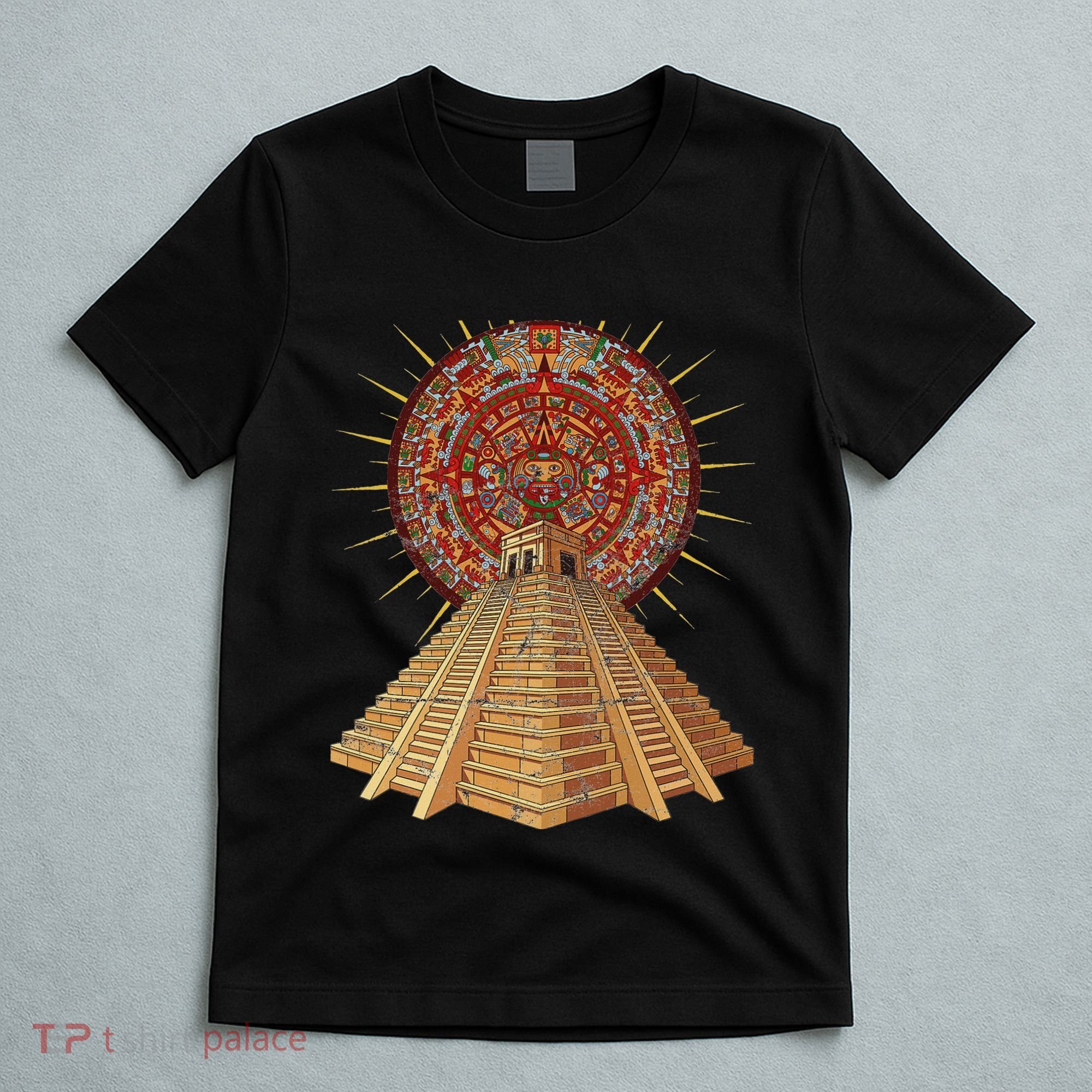Ancient Sacred Mayan Aztec Calendar Pyramid Geometry T-Shirt