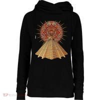 Ancient Sacred Mayan Aztec Calendar Pyramid Geometry Womens Funnel Neck Pullover Hood thumb 0