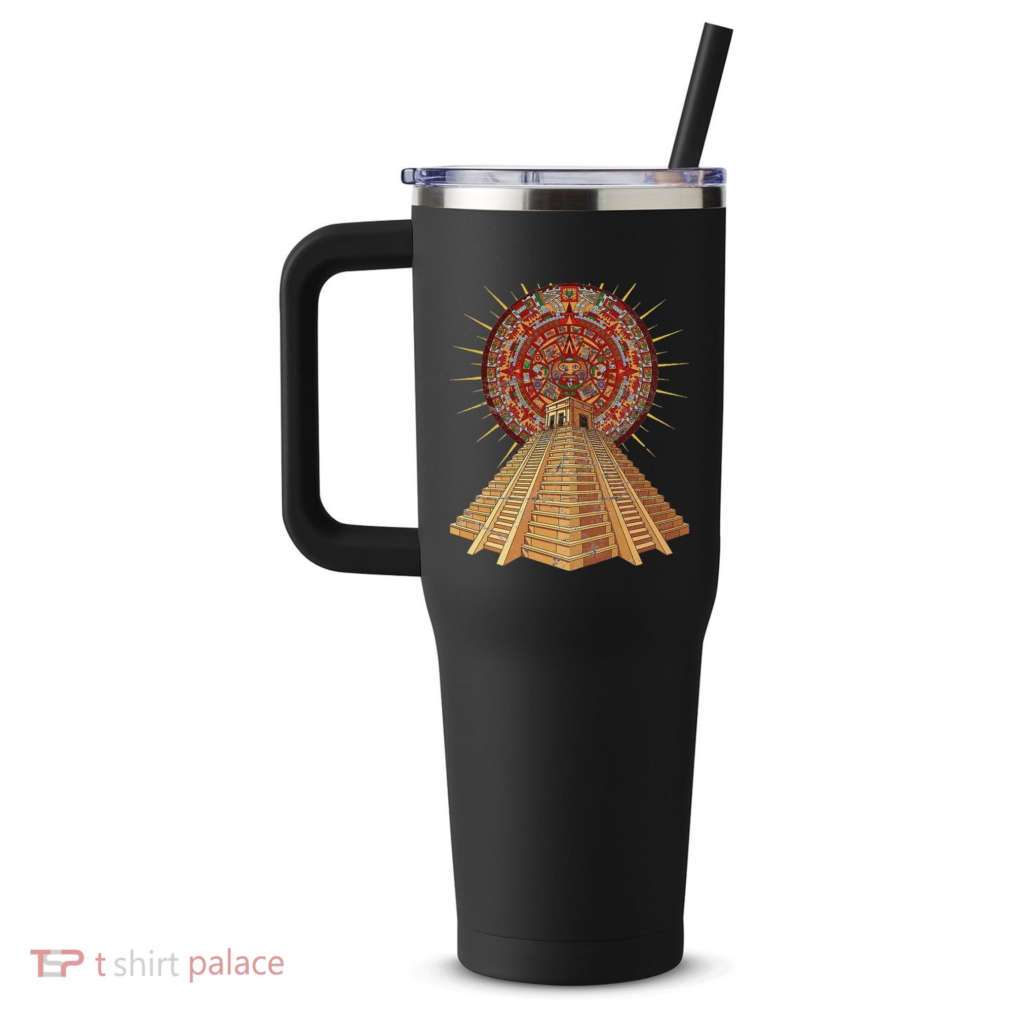 Ancient Sacred Mayan Aztec Calendar Pyramid Geometry 40oz Vacuum Insulated Stainless Steel Travel Tumbler