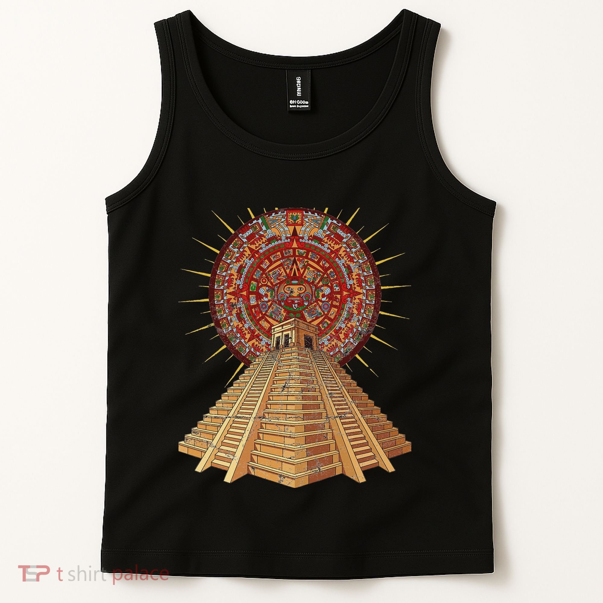 Ancient Sacred Mayan Aztec Calendar Pyramid Geometry Tank Top