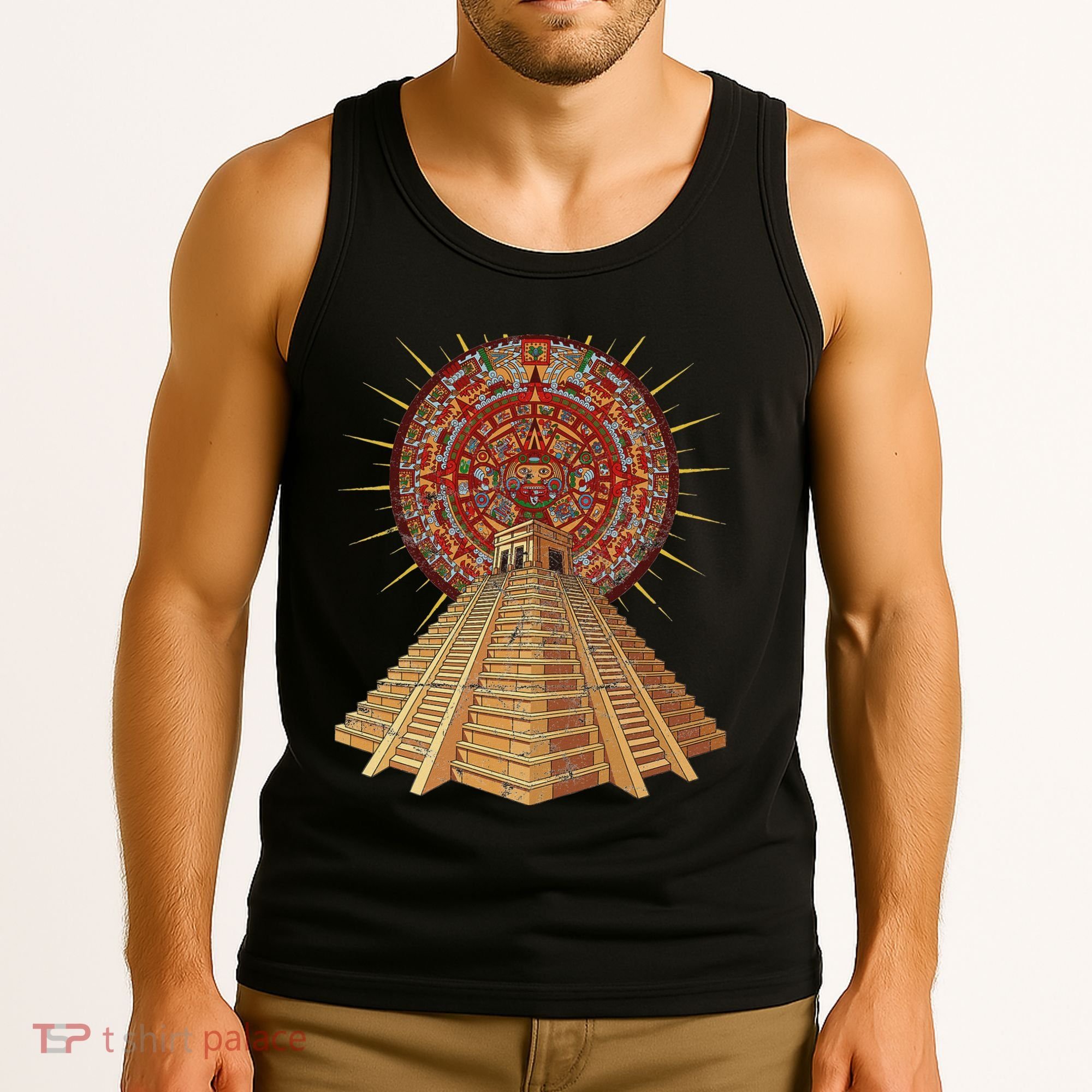 Ancient Sacred Mayan Aztec Calendar Pyramid Geometry Tank Top