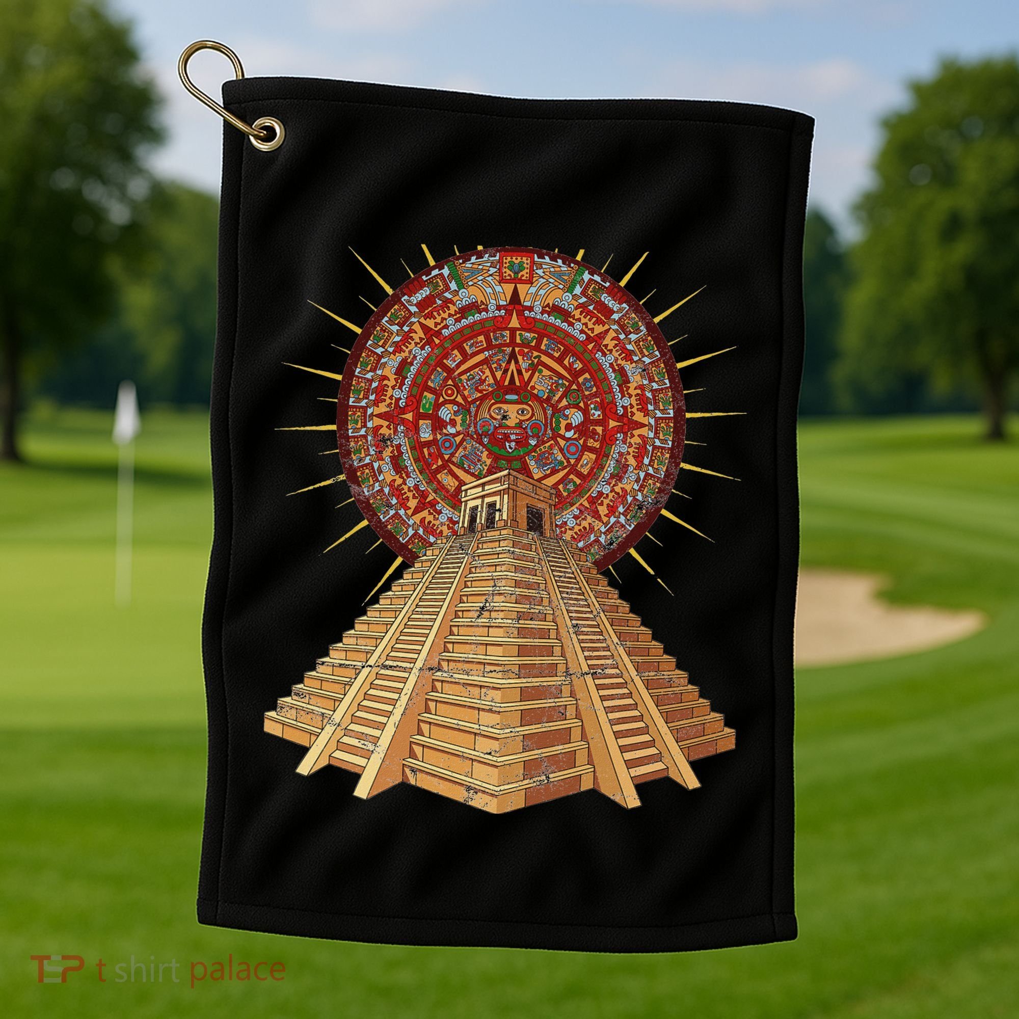 Ancient Sacred Mayan Aztec Calendar Pyramid Geometry Golf Towel