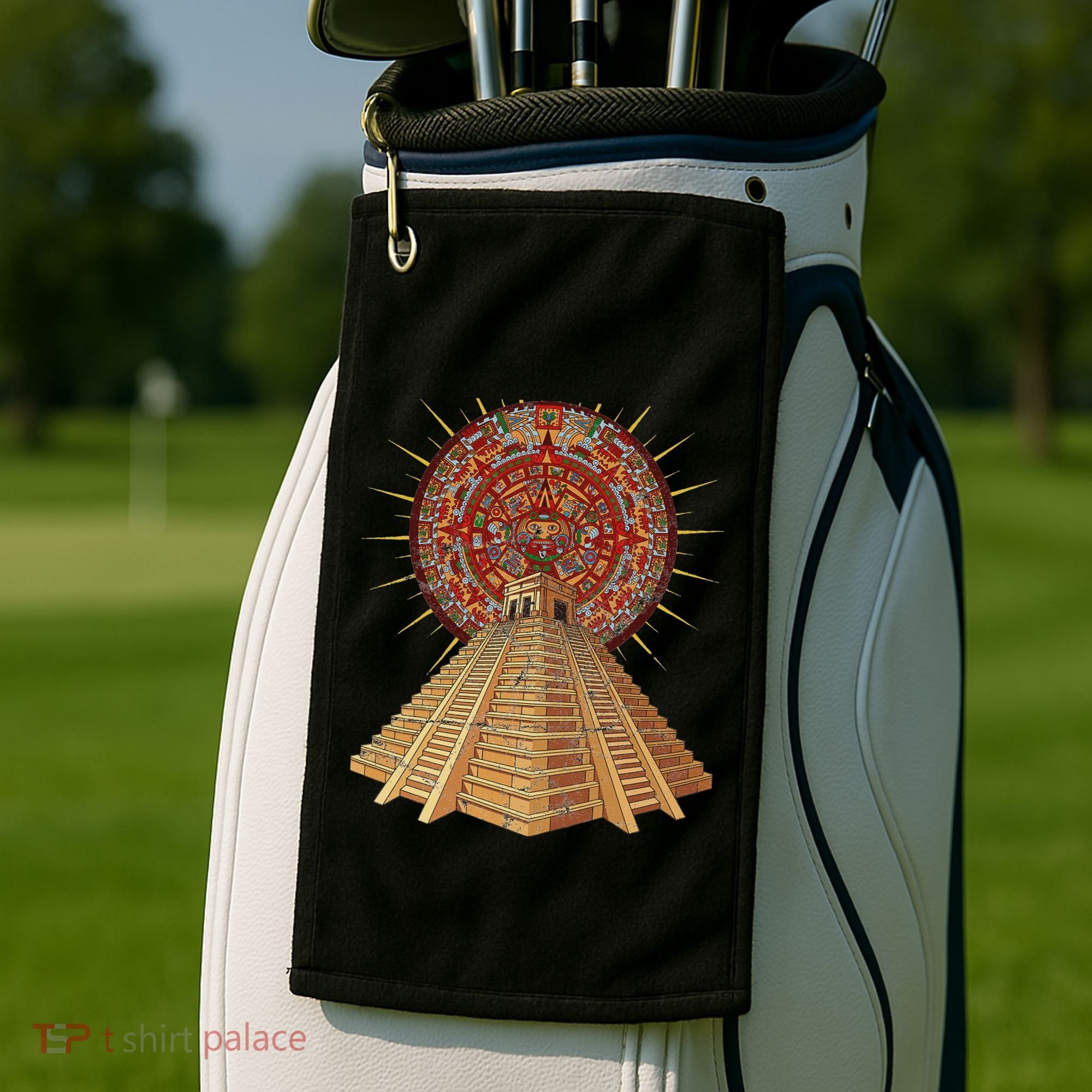 Ancient Sacred Mayan Aztec Calendar Pyramid Geometry Golf Towel