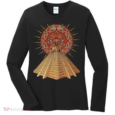Ancient Sacred Mayan Aztec Calendar Pyramid Geometry Women's Long Sleeve Shirt