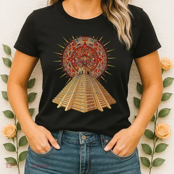 Ancient Sacred Mayan Aztec Calendar Pyramid Geometry Women's T-Shirt