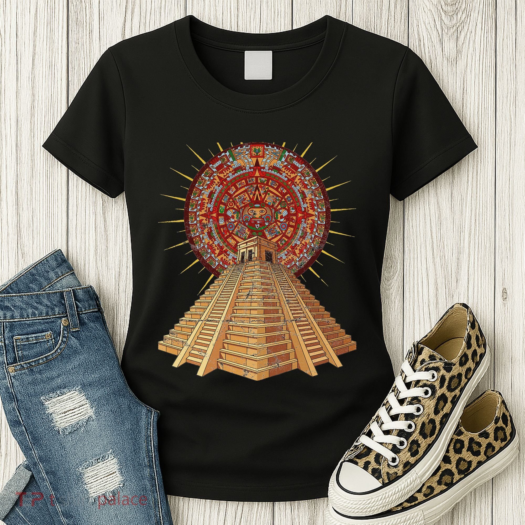 Ancient Sacred Mayan Aztec Calendar Pyramid Geometry Women's T-Shirt