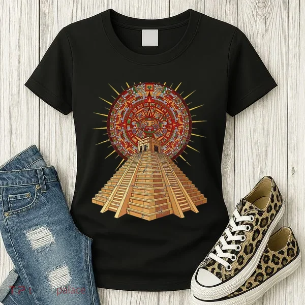 Ancient Sacred Mayan Aztec Calendar Pyramid Geometry Women's T-Shirt