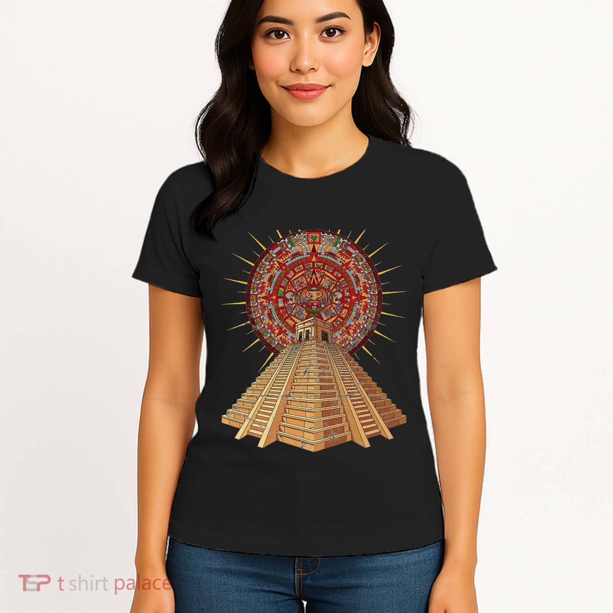 Ancient Sacred Mayan Aztec Calendar Pyramid Geometry Women's T-Shirt