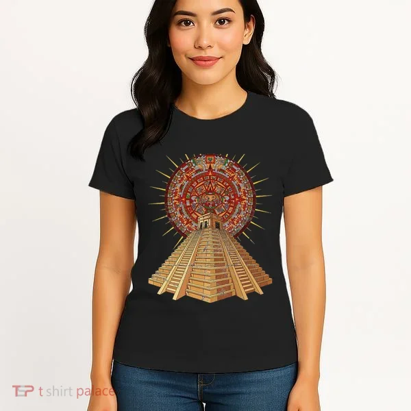 Ancient Sacred Mayan Aztec Calendar Pyramid Geometry Women's T-Shirt