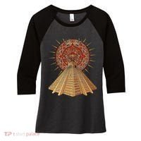 Ancient Sacred Mayan Aztec Calendar Pyramid Geometry Women's Tri-Blend 3/4-Sleeve Raglan Shirt thumb 0