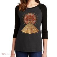 Ancient Sacred Mayan Aztec Calendar Pyramid Geometry Women's Tri-Blend 3/4-Sleeve Raglan Shirt thumb 2