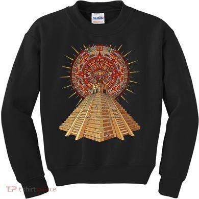 Ancient Sacred Mayan Aztec Calendar Pyramid Geometry Kids Sweatshirt