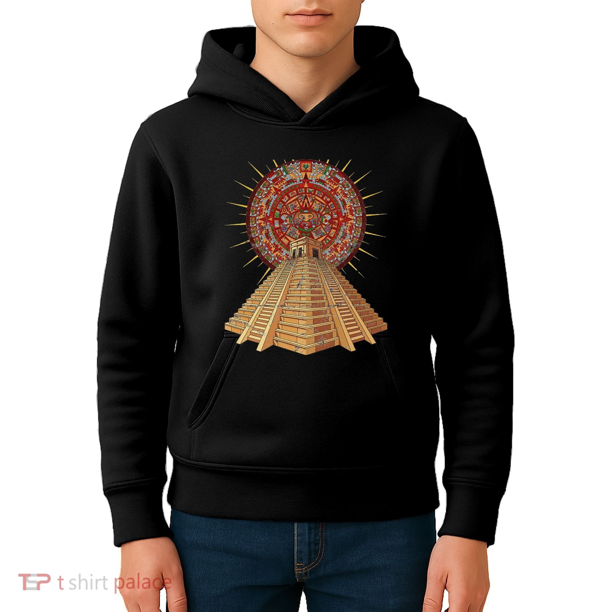 Ancient Sacred Mayan Aztec Calendar Pyramid Geometry Kids Hoodie