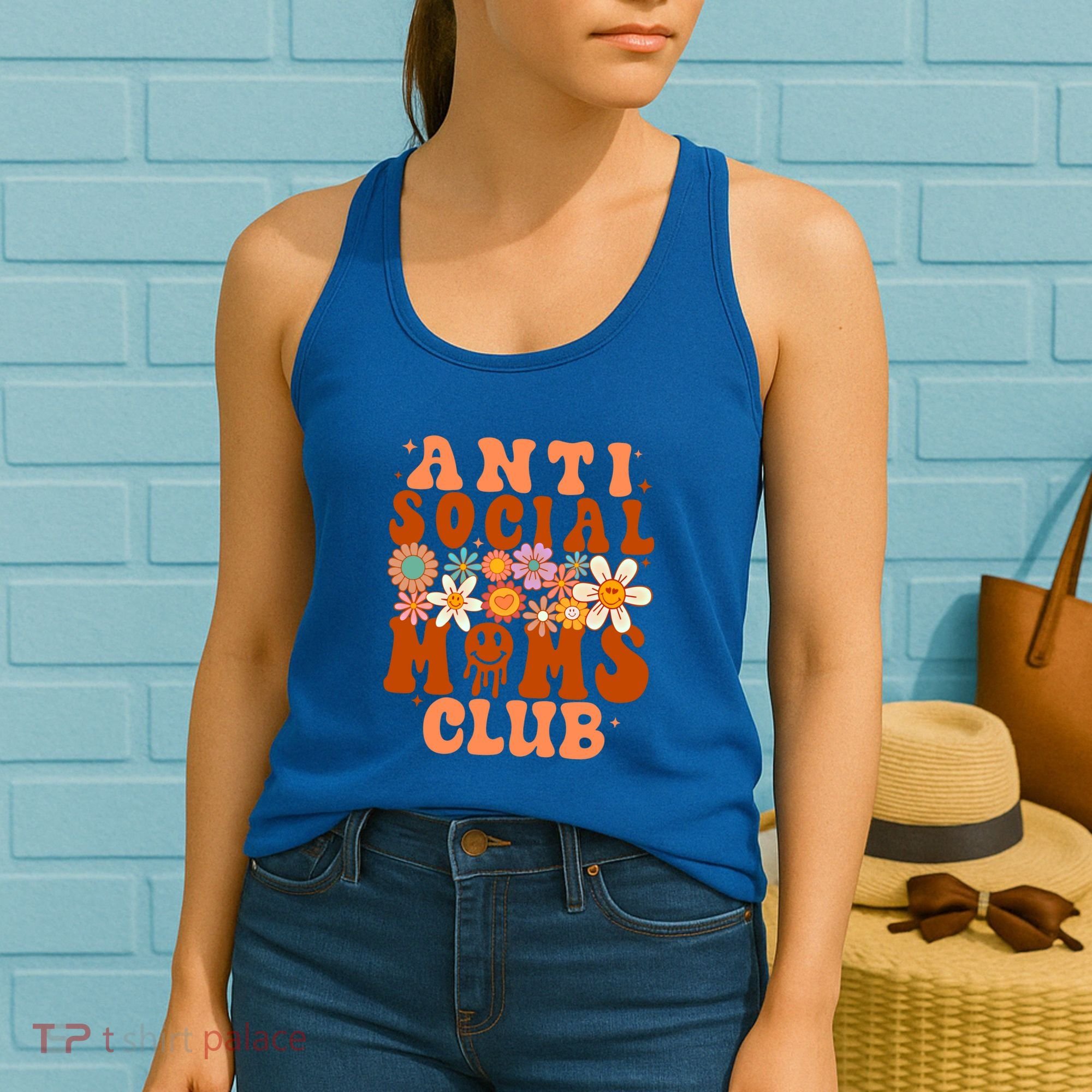Anti Social Moms Club Groovy Flowers Antisocial Moms Club Gift Women's Tank Top
