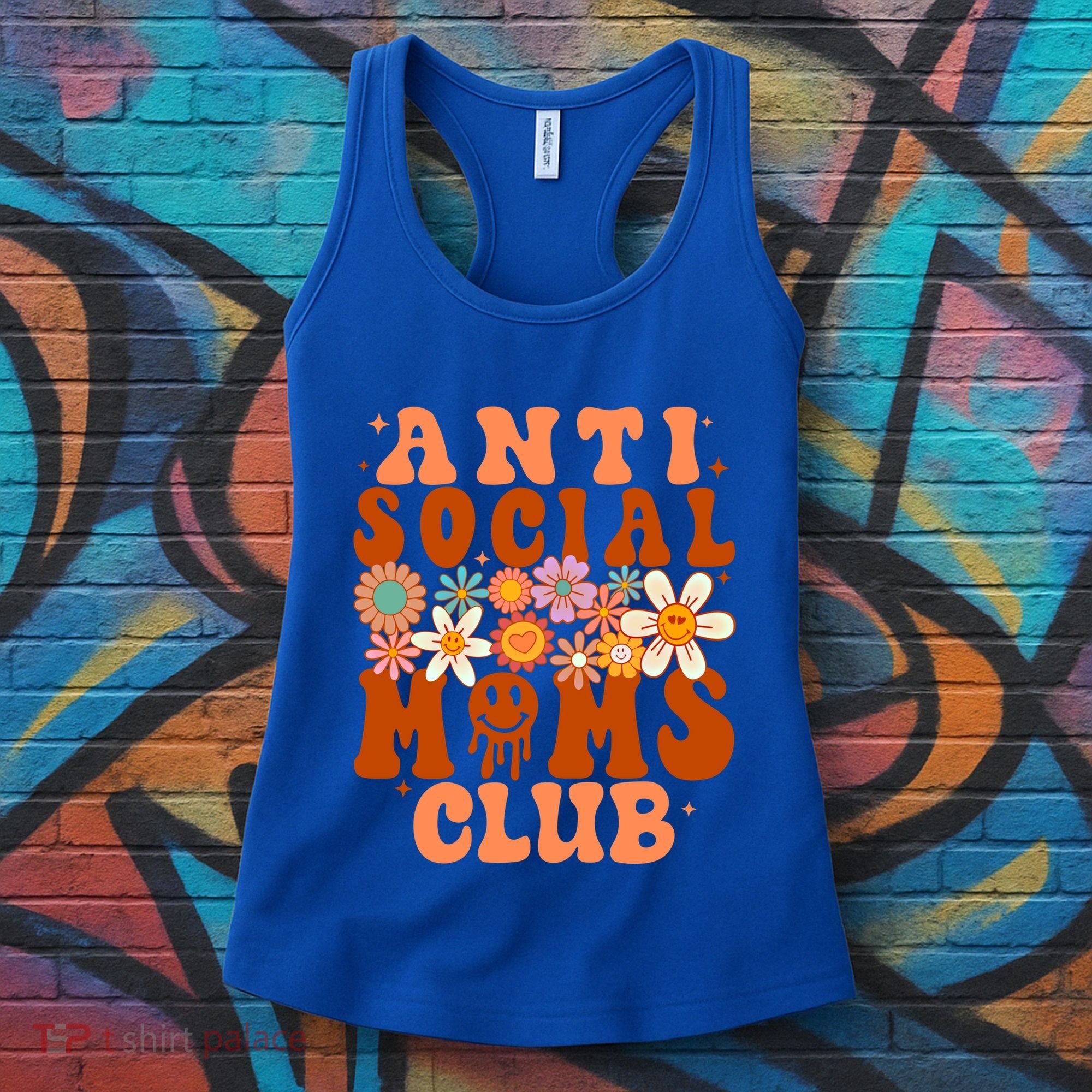 Anti Social Moms Club Groovy Flowers Antisocial Moms Club Gift Women's Tank Top