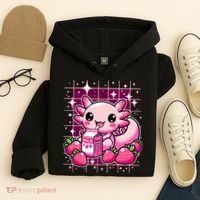 Axolotl Strawberry Milk Shake Anime Cute Kawaii Axolotl Hoodie thumb 4