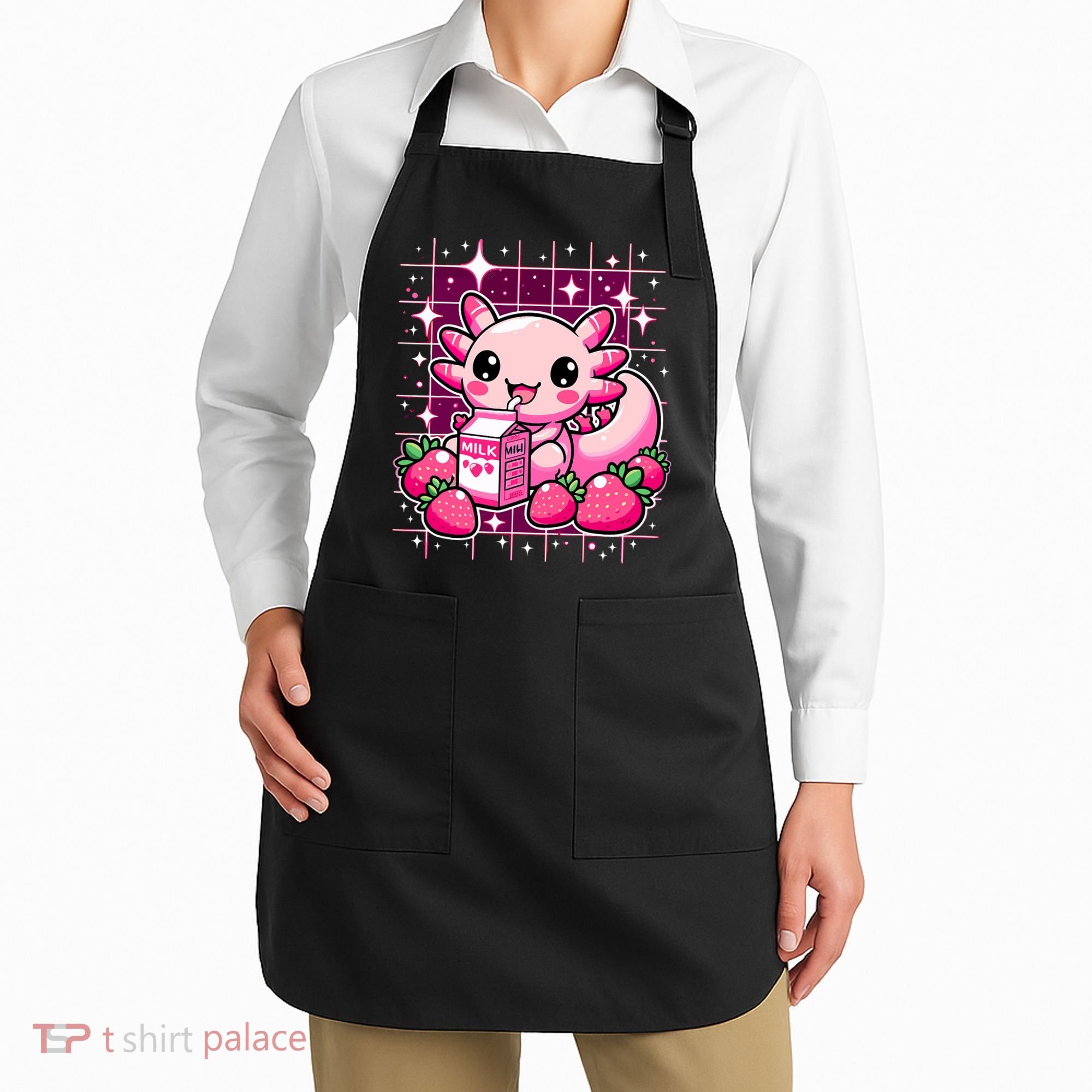 Axolotl Strawberry Milk Shake Anime Cute Kawaii Axolotl Apron
