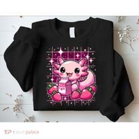 Axolotl Strawberry Milk Shake Anime Cute Kawaii Axolotl Sweatshirt thumb 2