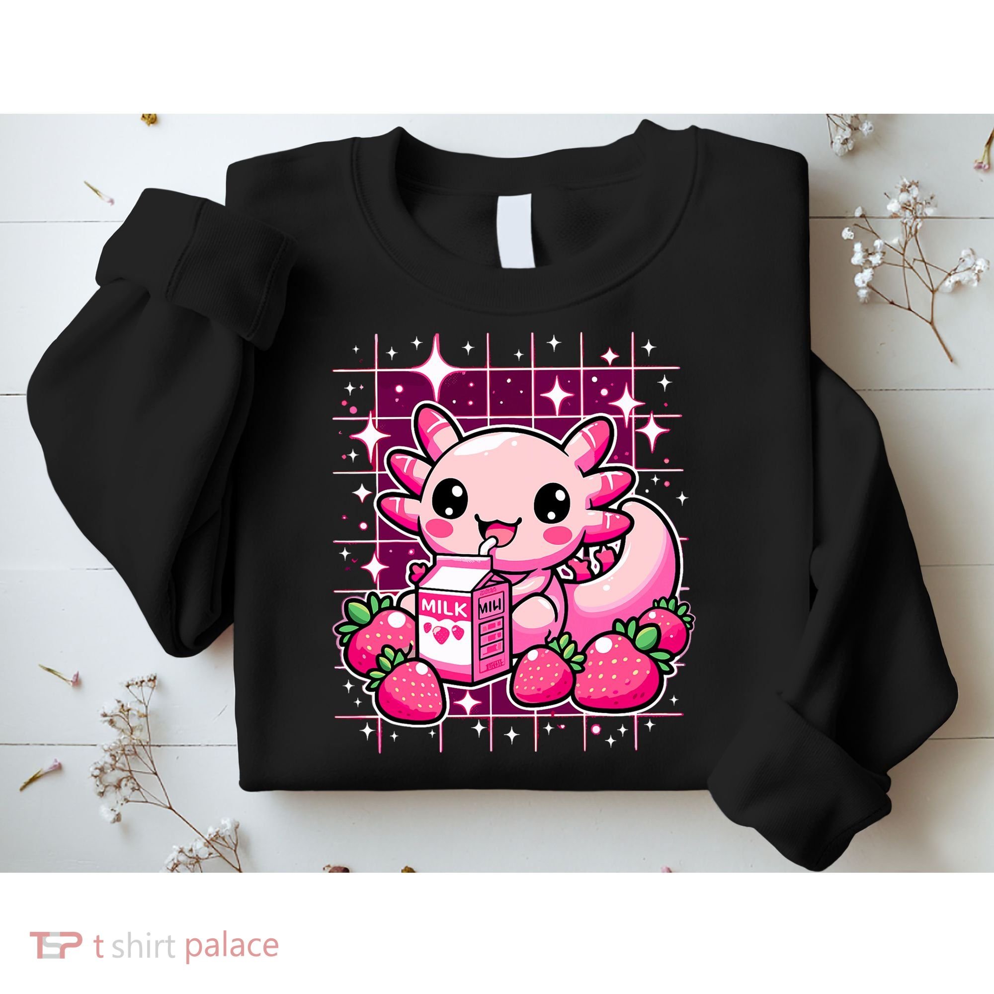 Axolotl Strawberry Milk Shake Anime Cute Kawaii Axolotl Sweatshirt