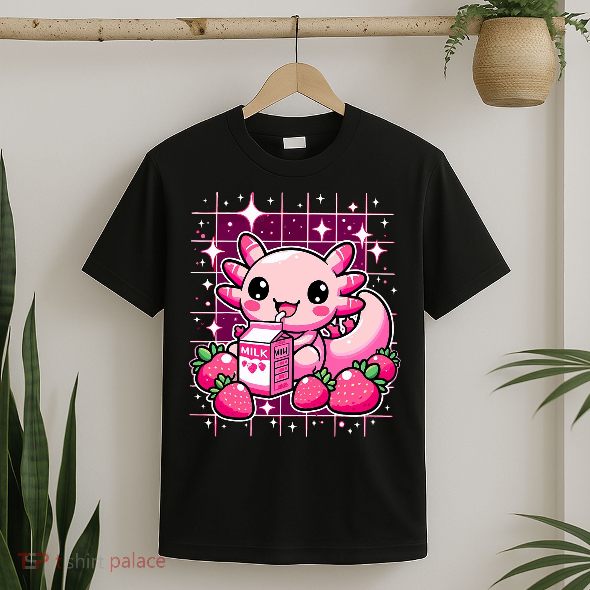 Axolotl Strawberry Milk Shake Anime Cute Kawaii Axolotl T-Shirt