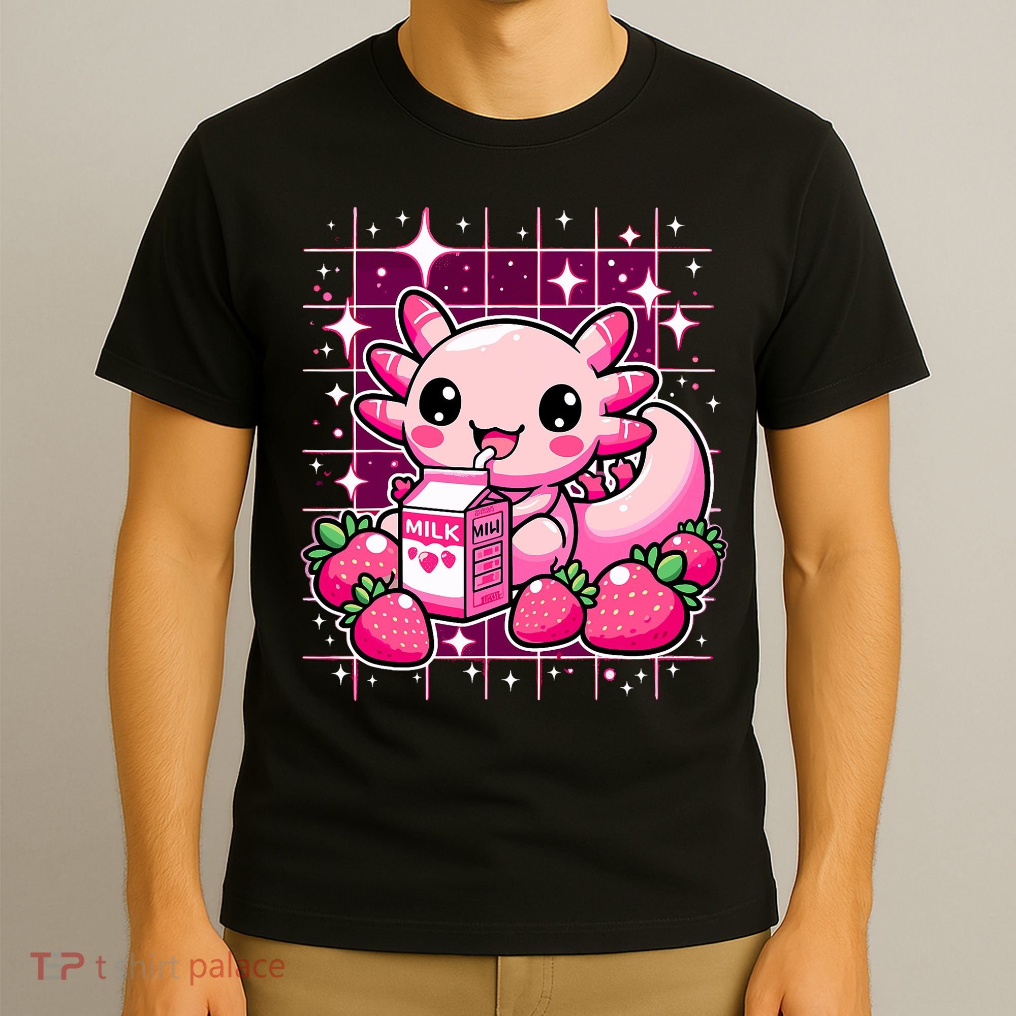 Axolotl Strawberry Milk Shake Anime Cute Kawaii Axolotl T-Shirt