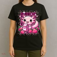 Axolotl Strawberry Milk Shake Anime Cute Kawaii Axolotl T-Shirt thumb 4