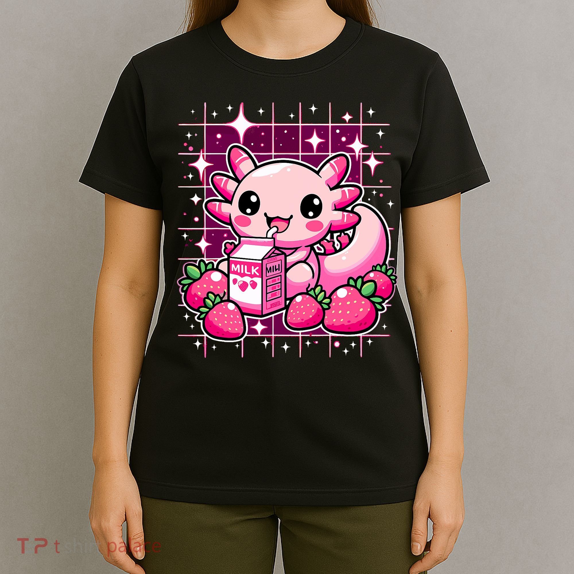Axolotl Strawberry Milk Shake Anime Cute Kawaii Axolotl T-Shirt