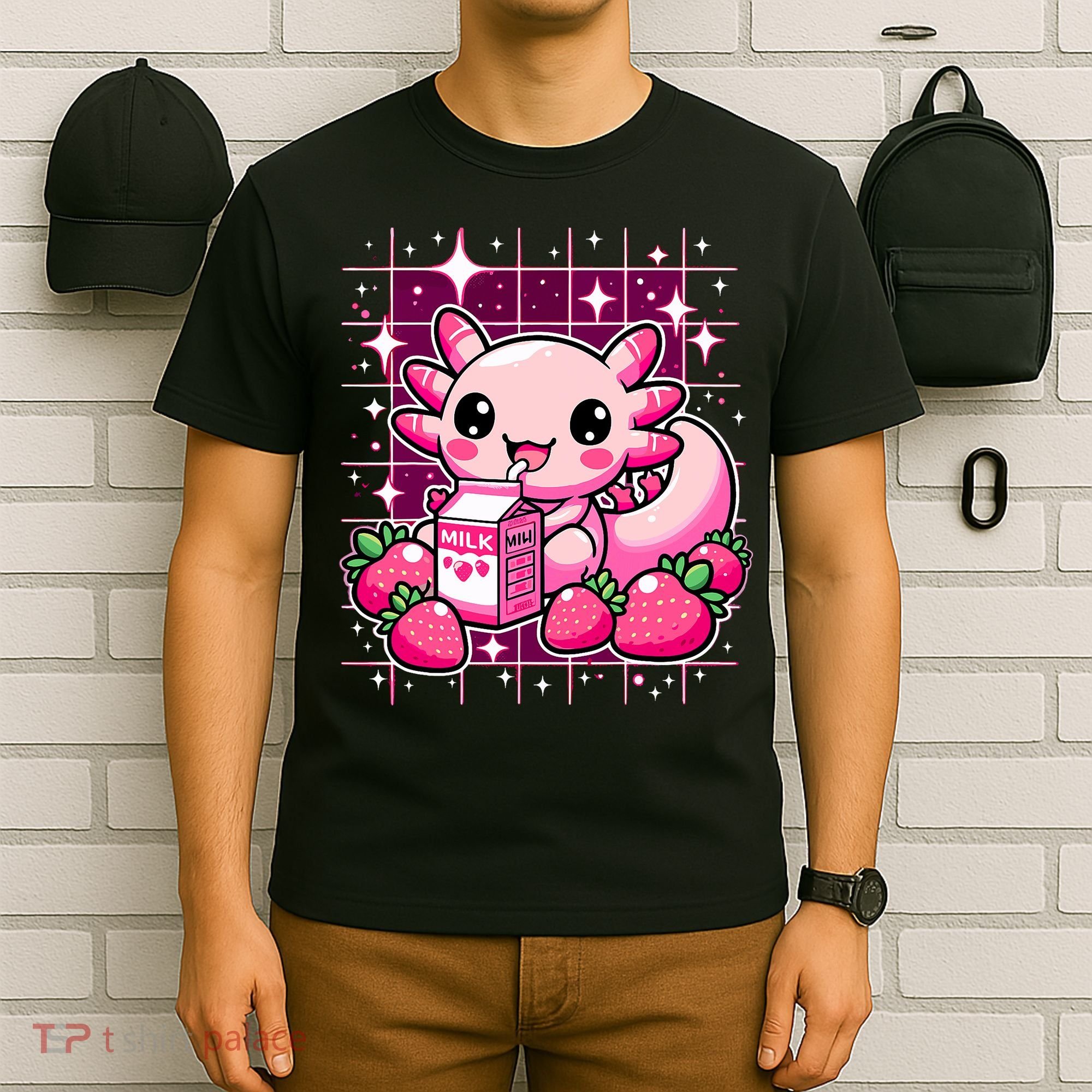 Axolotl Strawberry Milk Shake Anime Cute Kawaii Axolotl T-Shirt