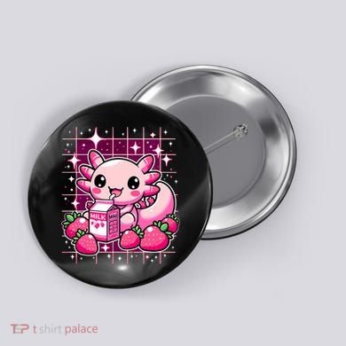 Axolotl Strawberry Milk Shake Anime Cute Kawaii Axolotl Button