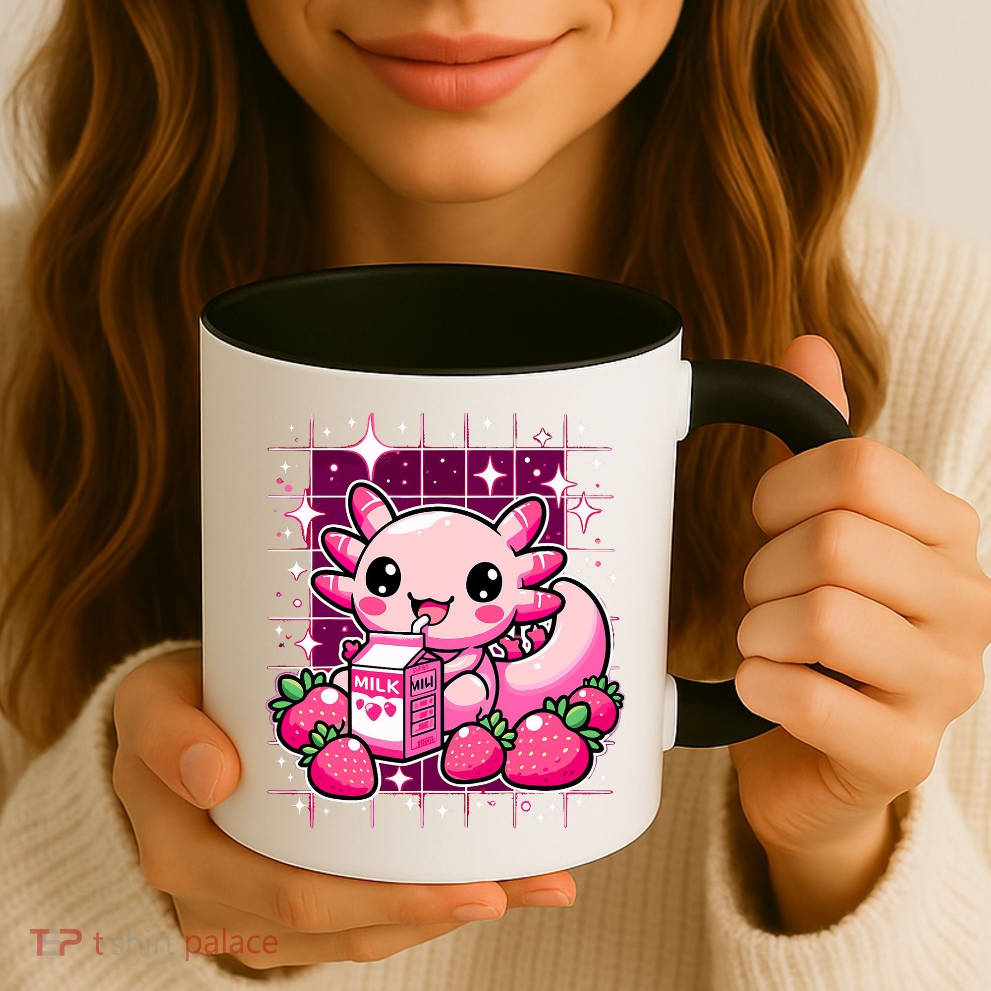 Axolotl Strawberry Milk Shake Anime Cute Kawaii Axolotl Coffee Mug