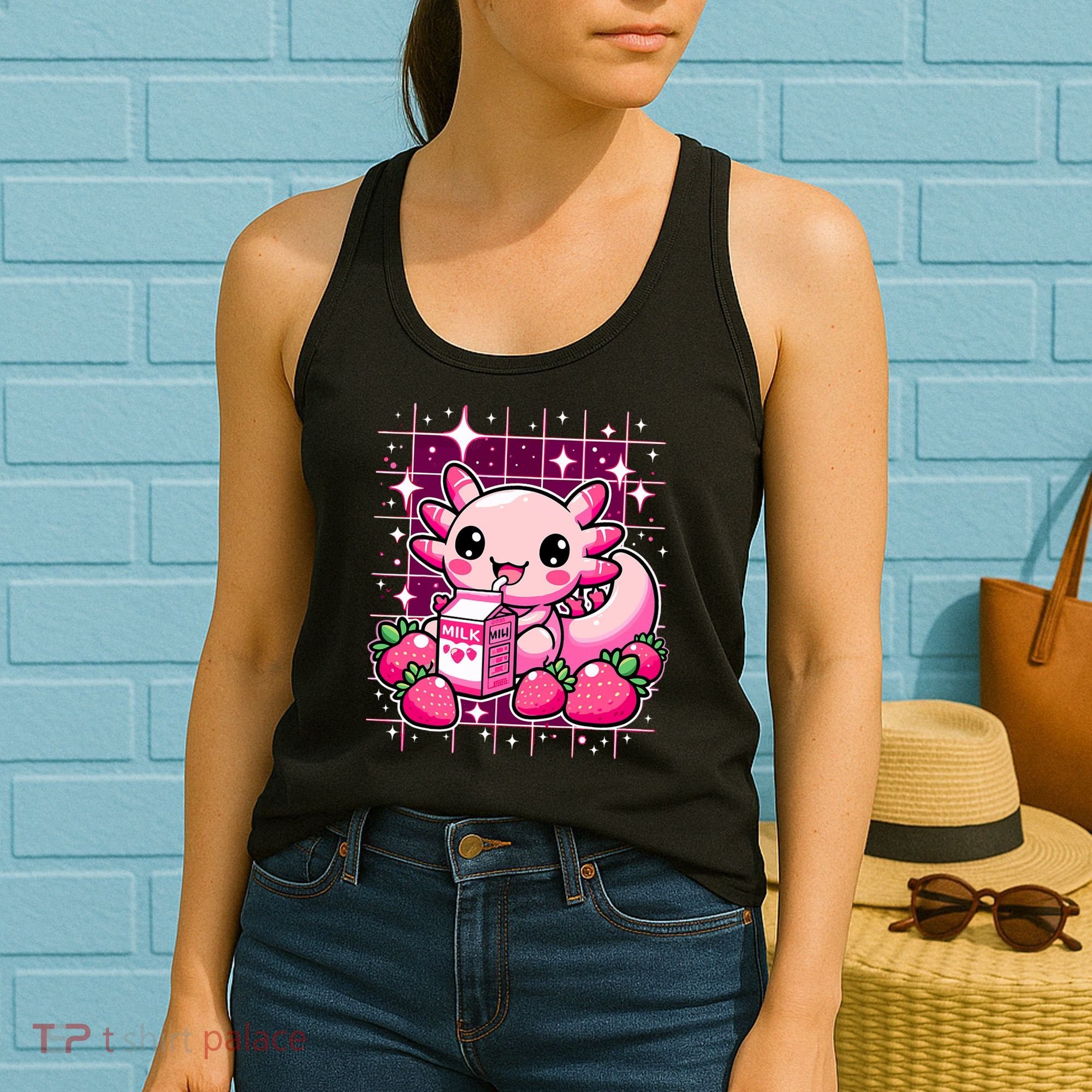 Axolotl Strawberry Milk Shake Anime Cute Kawaii Axolotl Women's Tank Top