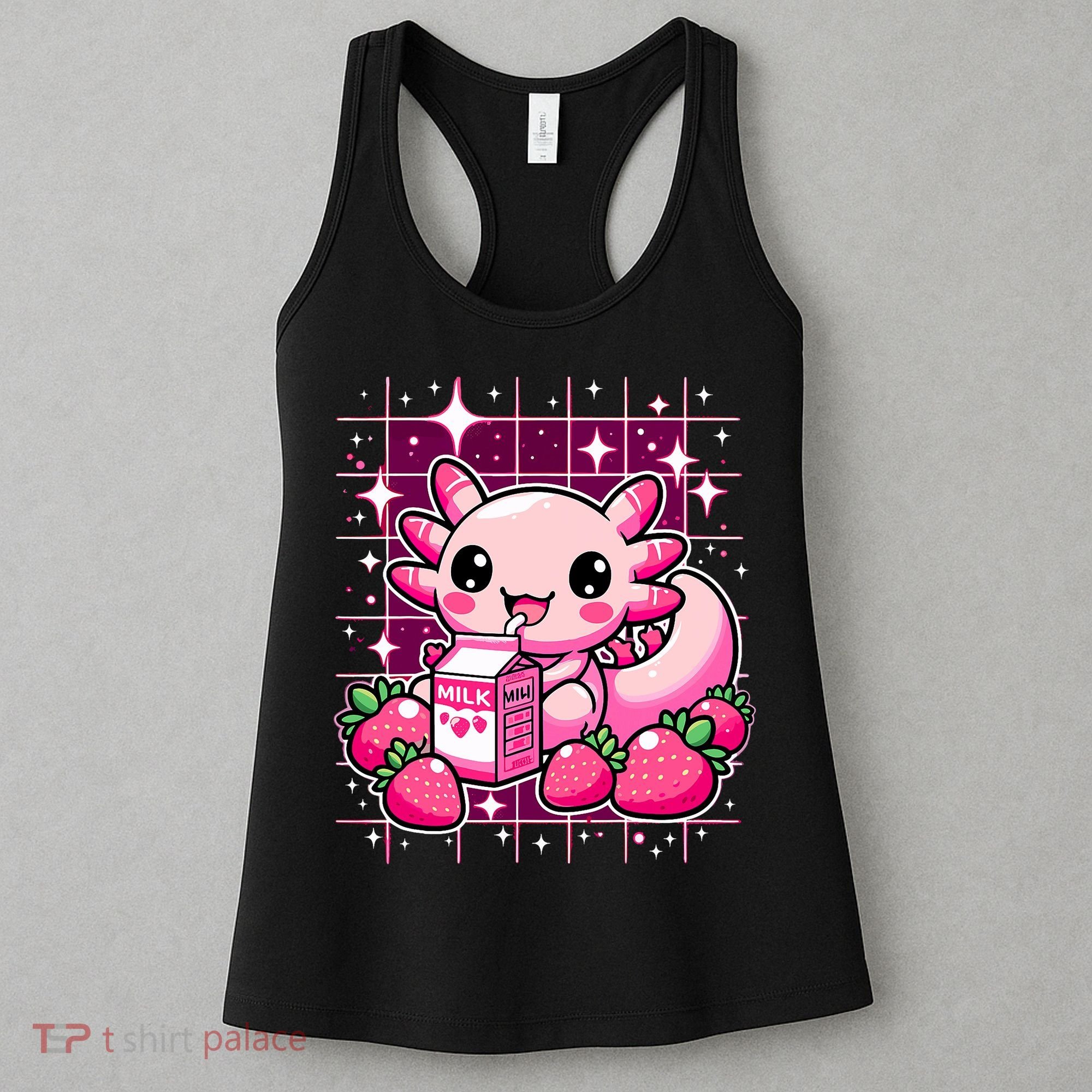 Axolotl Strawberry Milk Shake Anime Cute Kawaii Axolotl Women's Tank Top