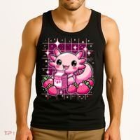 Axolotl Strawberry Milk Shake Anime Cute Kawaii Axolotl Tank Top thumb 3