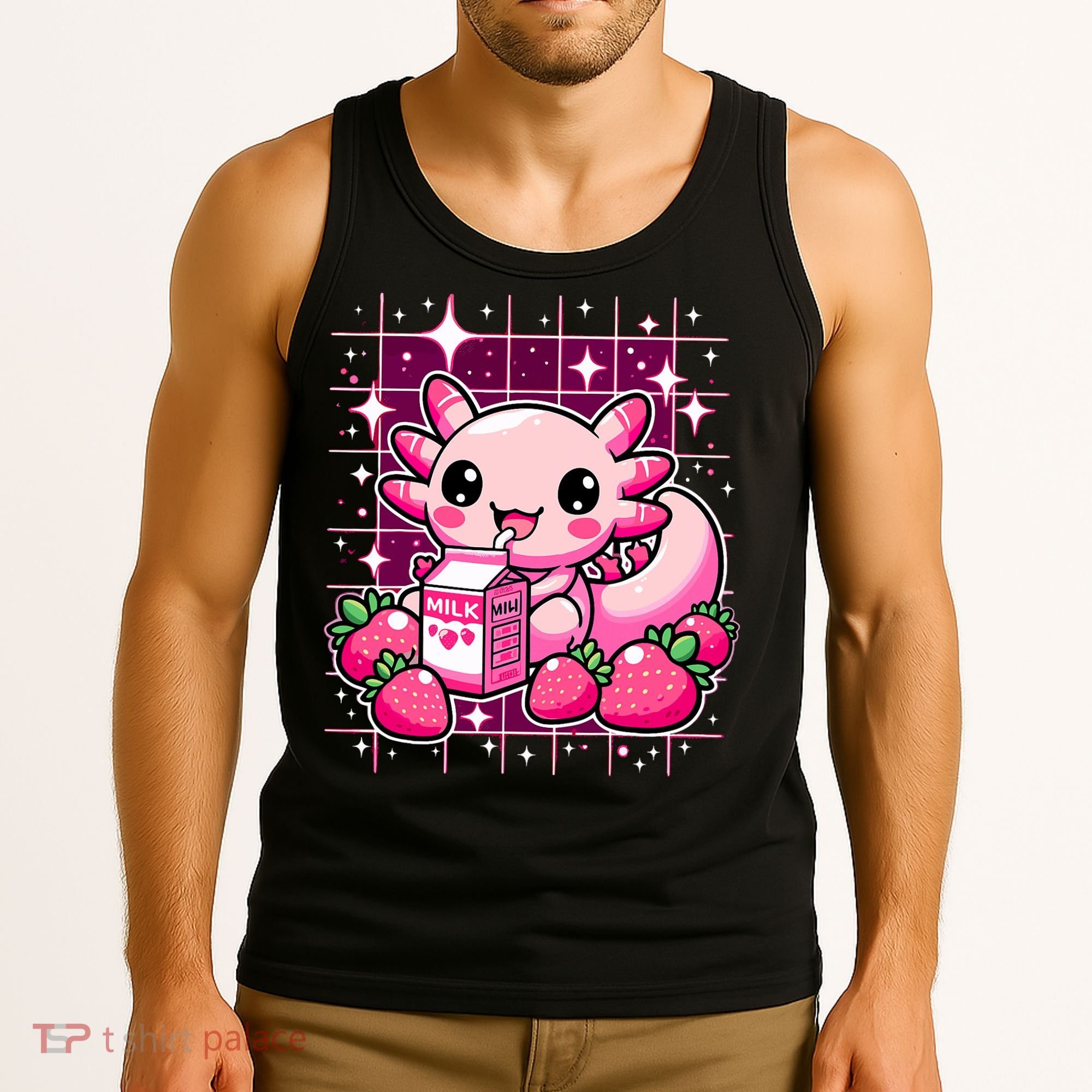 Axolotl Strawberry Milk Shake Anime Cute Kawaii Axolotl Tank Top