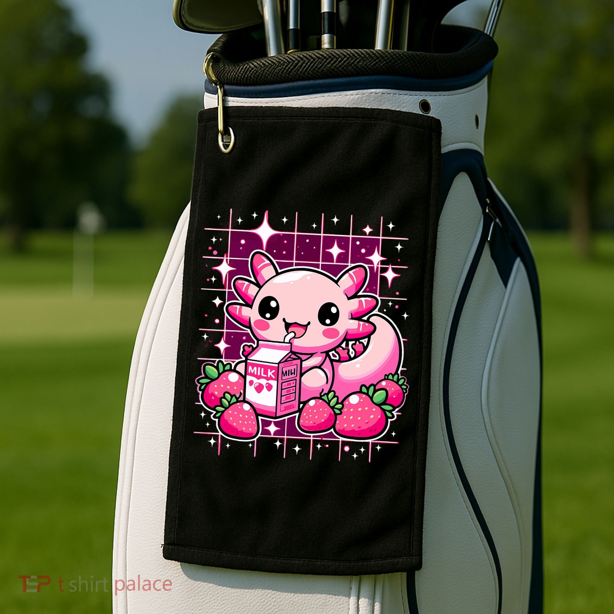 Axolotl Strawberry Milk Shake Anime Cute Kawaii Axolotl Golf Towel