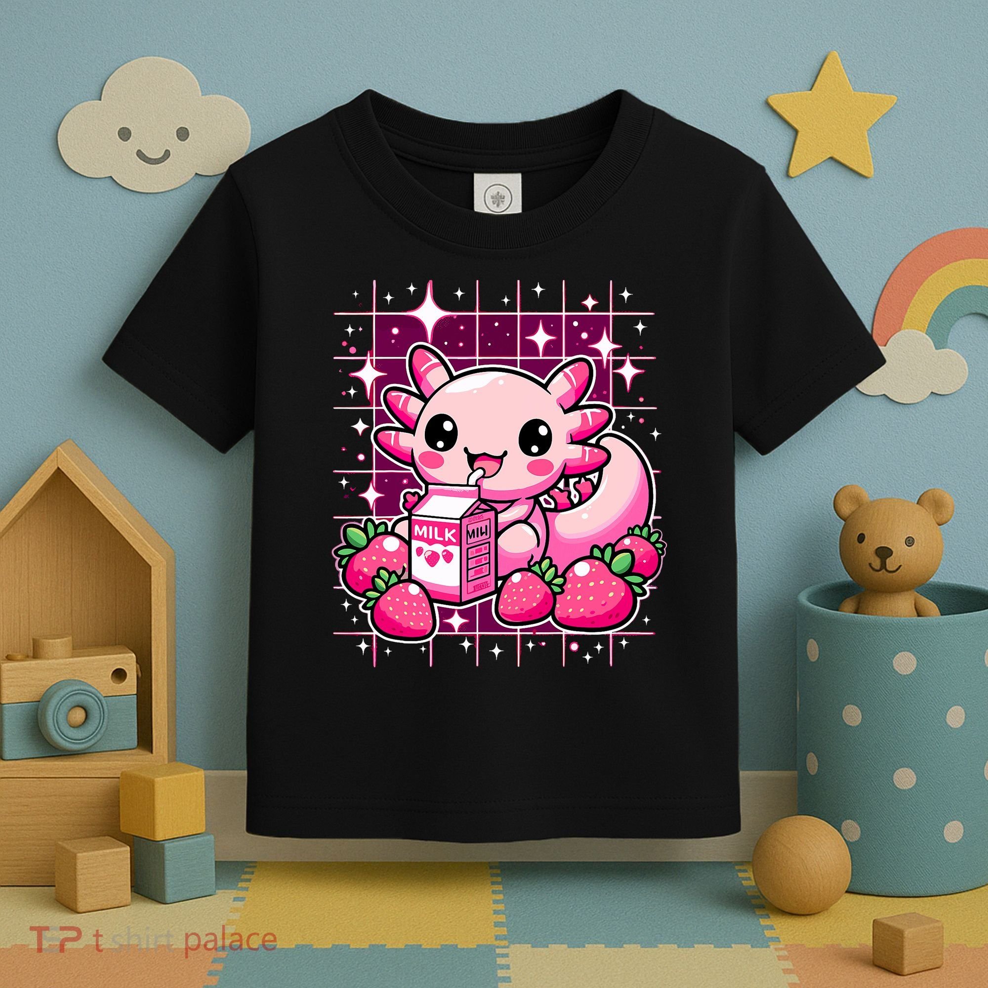 Axolotl Strawberry Milk Shake Anime Cute Kawaii Axolotl Toddler T-Shirt