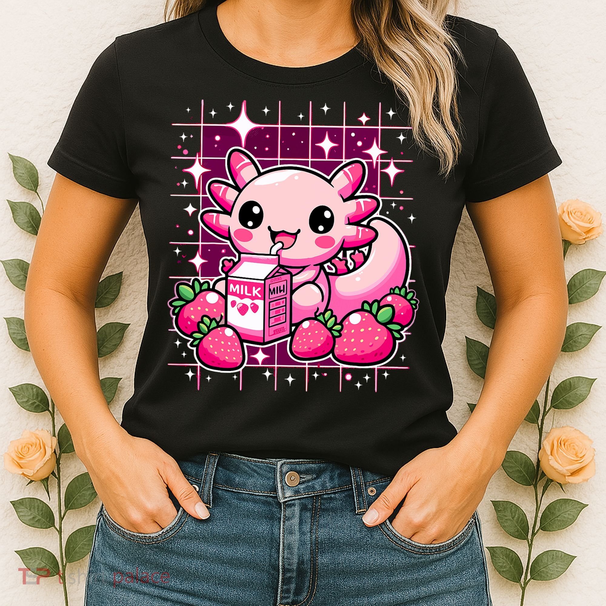 Axolotl Strawberry Milk Shake Anime Cute Kawaii Axolotl Women's T-Shirt