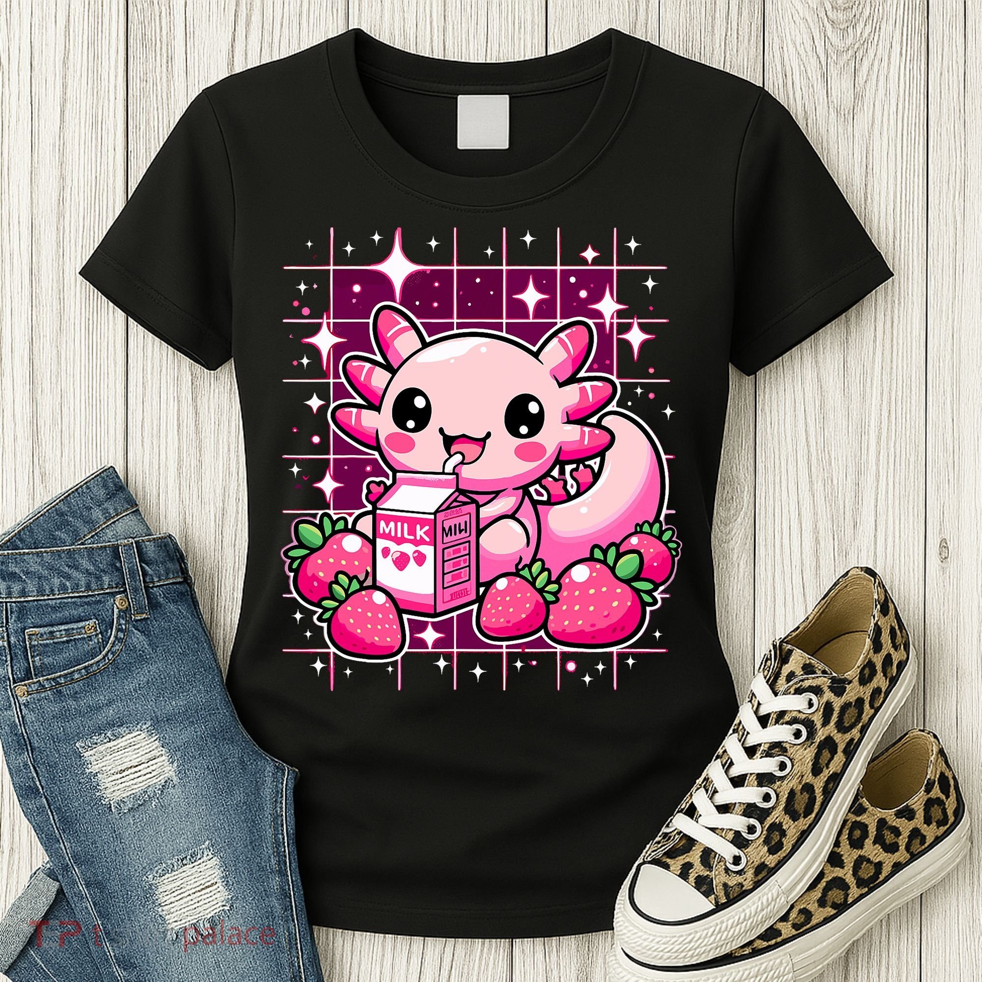 Axolotl Strawberry Milk Shake Anime Cute Kawaii Axolotl Women's T-Shirt