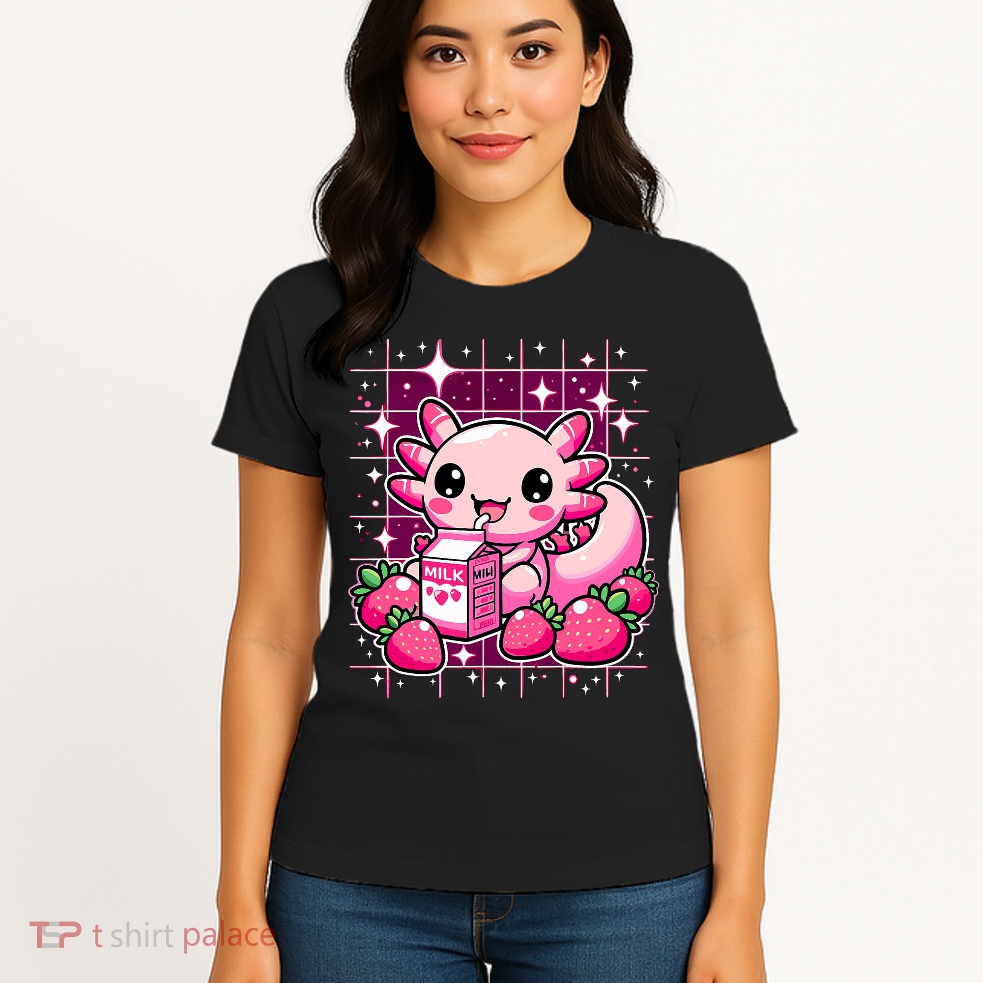 Axolotl Strawberry Milk Shake Anime Cute Kawaii Axolotl Women's T-Shirt
