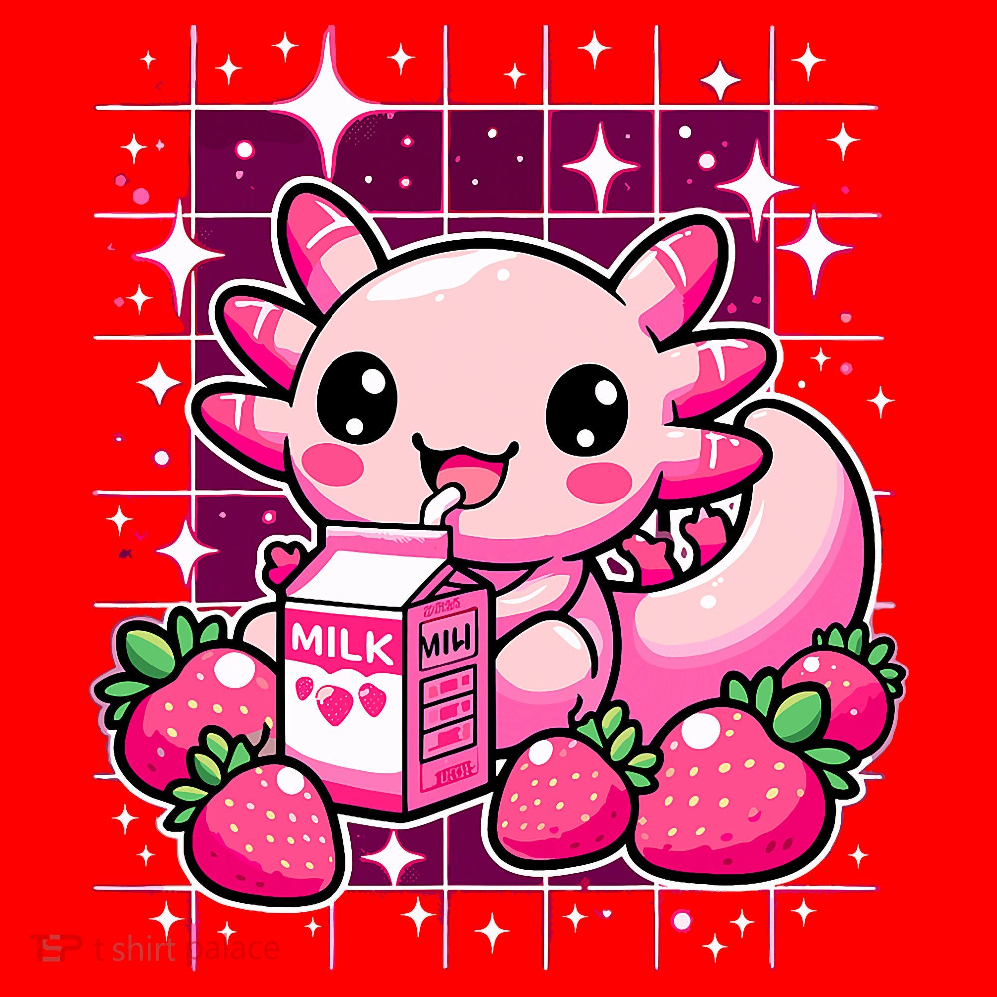 Axolotl Strawberry Milk Shake Anime Cute Kawaii Axolotl Santa Hat