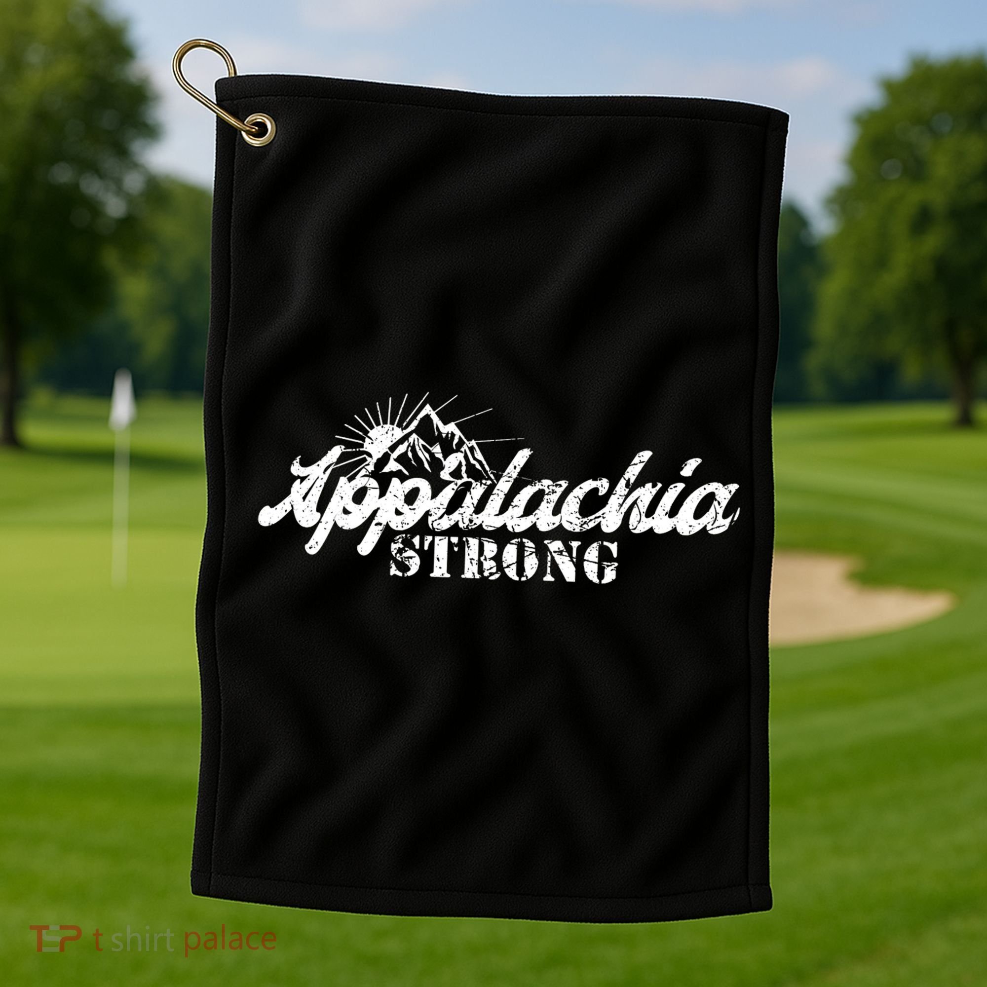 Appalachia Strong Mountain Silhouette Typography Golf Towel