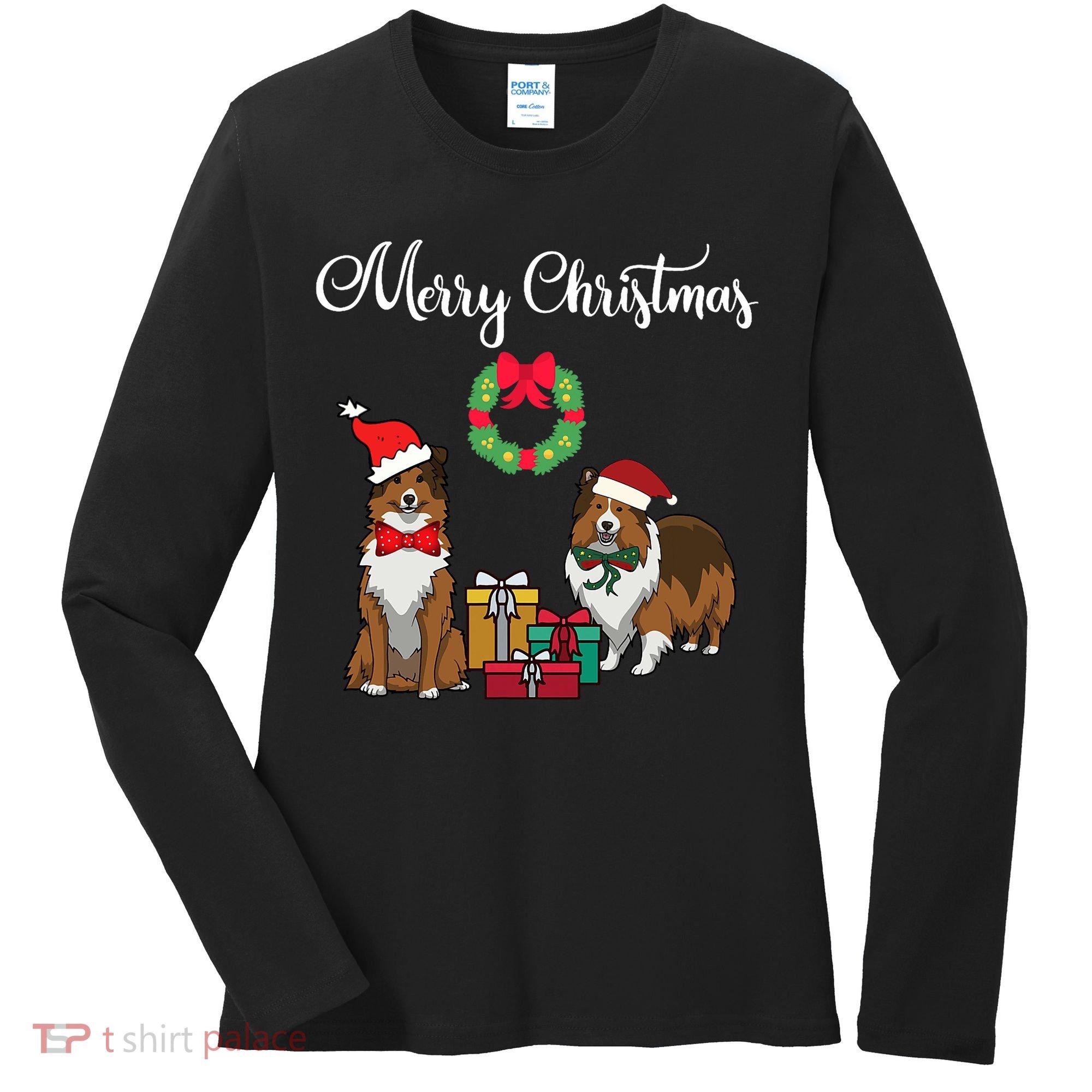 Adorable Shelties Merry Christmas Sheltie Mom Gift Women's Long Sleeve Shirt