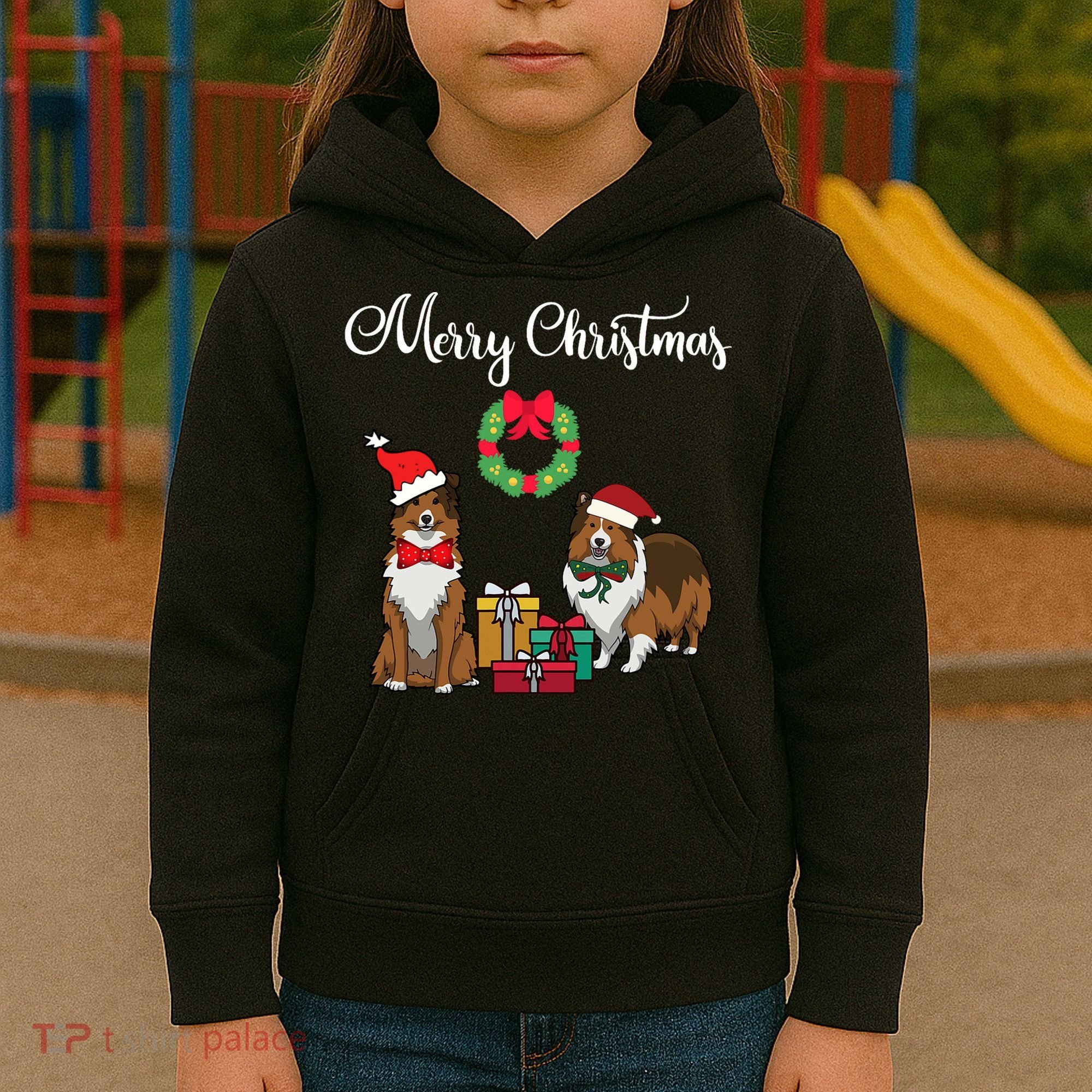 Adorable Shelties Merry Christmas Sheltie Mom Gift Kids Hoodie