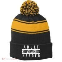 Adult Supervision Needed Funny Gift Stripe Pom Pom Beanie thumb 0