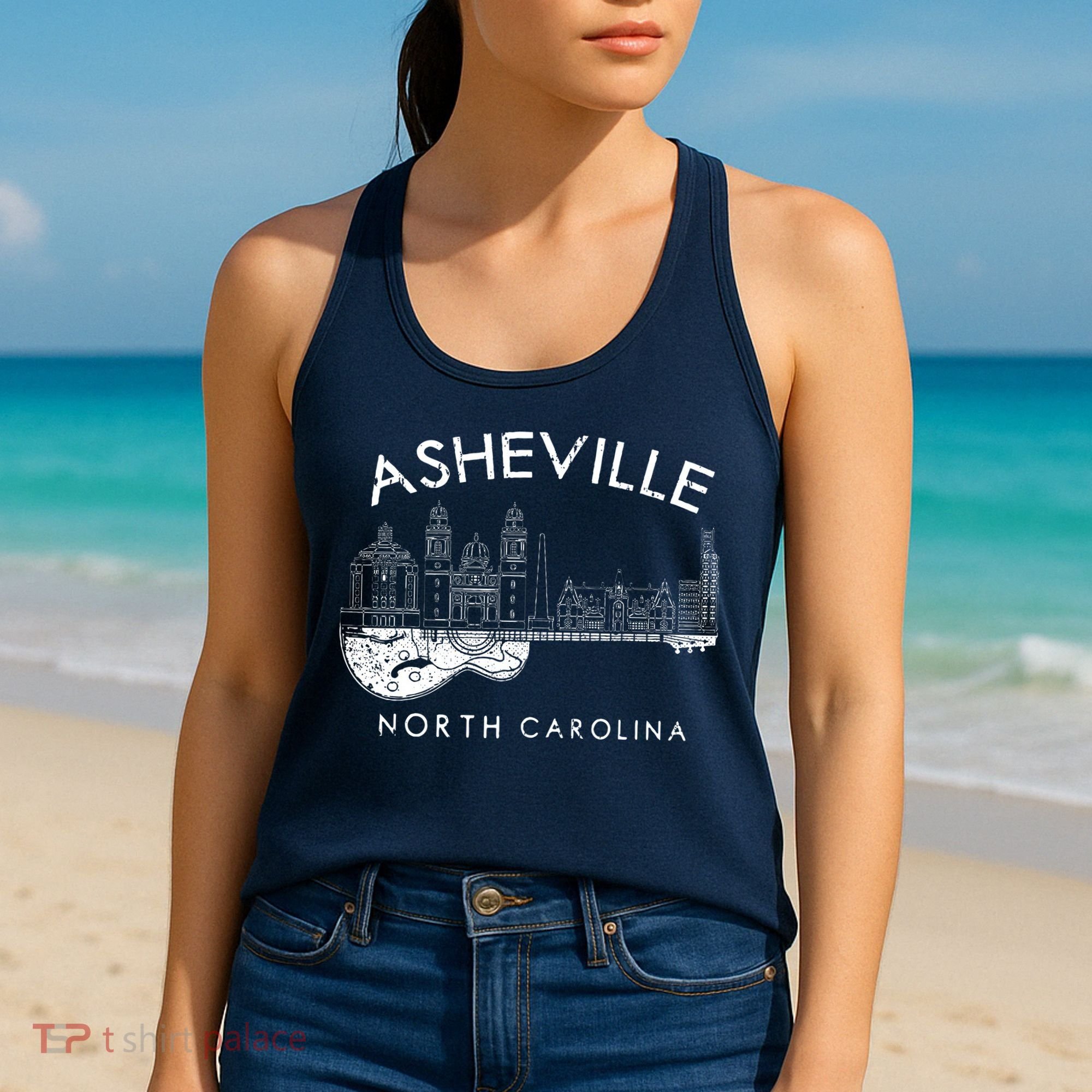 Asheville Souvenir North Carolina Lover Music Guitar Women's Tank Top