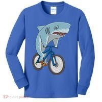 A Shark On A Bike Is A Fitness Beast Gift Kids Long Sleeve Shirt thumb 0