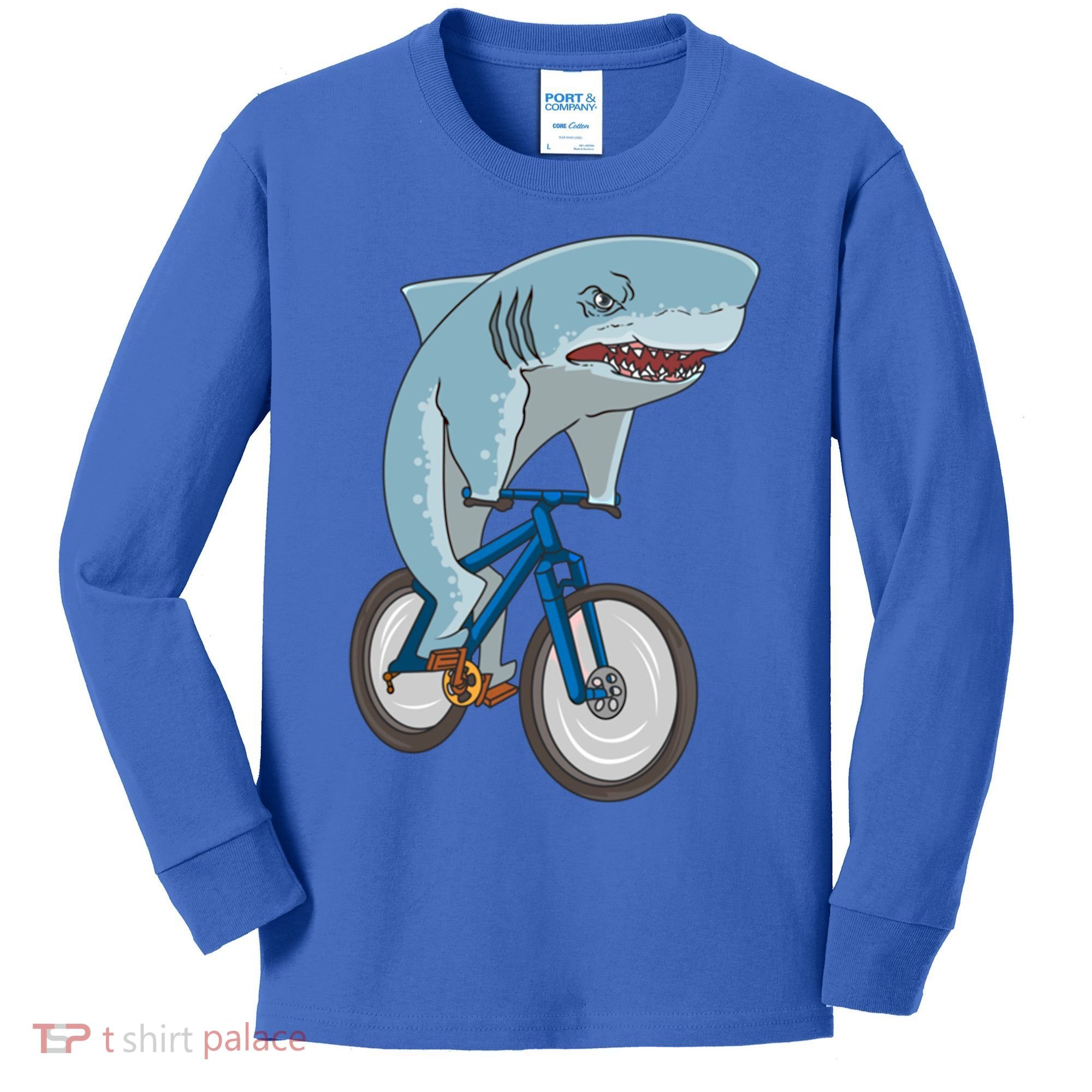A Shark On A Bike Is A Fitness Beast Gift Kids Long Sleeve Shirt